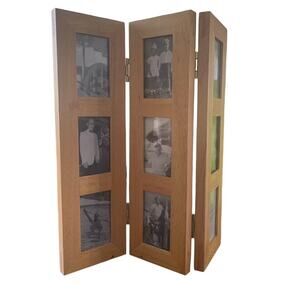 MOMENTO Bay Photo Frame Trifold Brown Wood Display Memory‎ Decor 1 3/4" x 2 3/4"